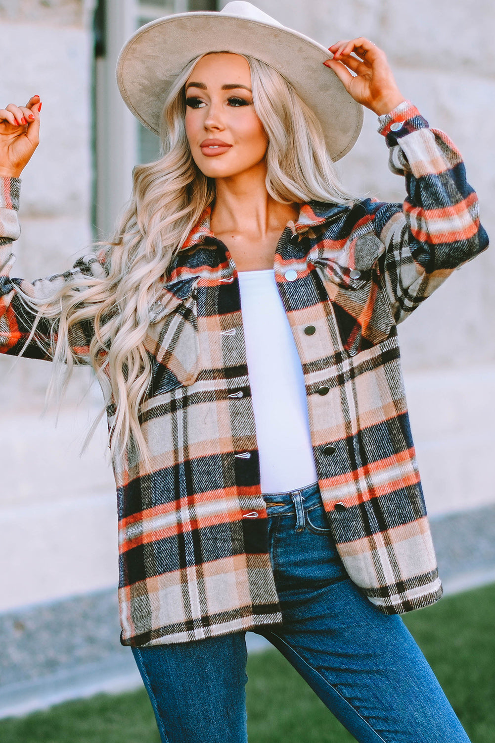 Multicolor Plaid Casual Button Up Flannel Shacket *