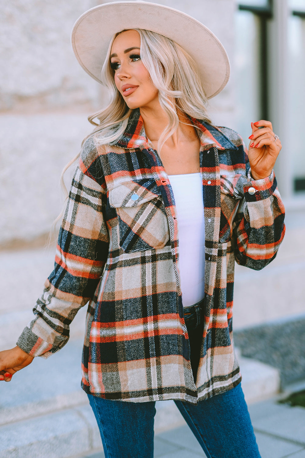 Multicolor Plaid Casual Button Up Flannel Shacket *