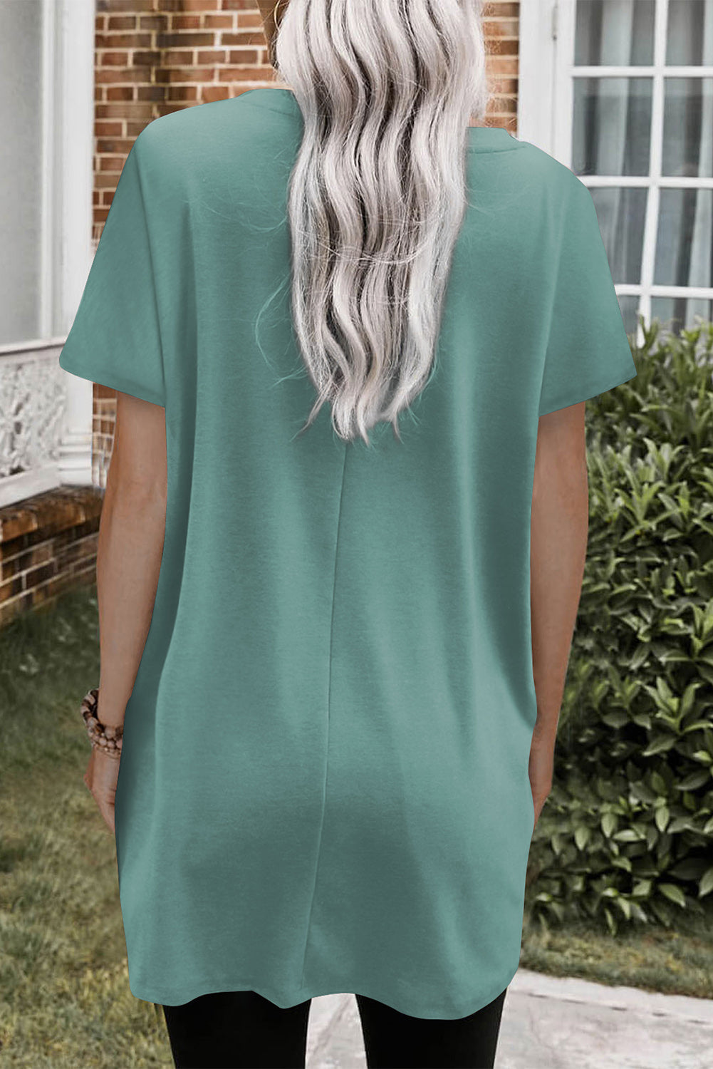 Light Blue Loose Pocket Casual Tunic Long T-Shirt