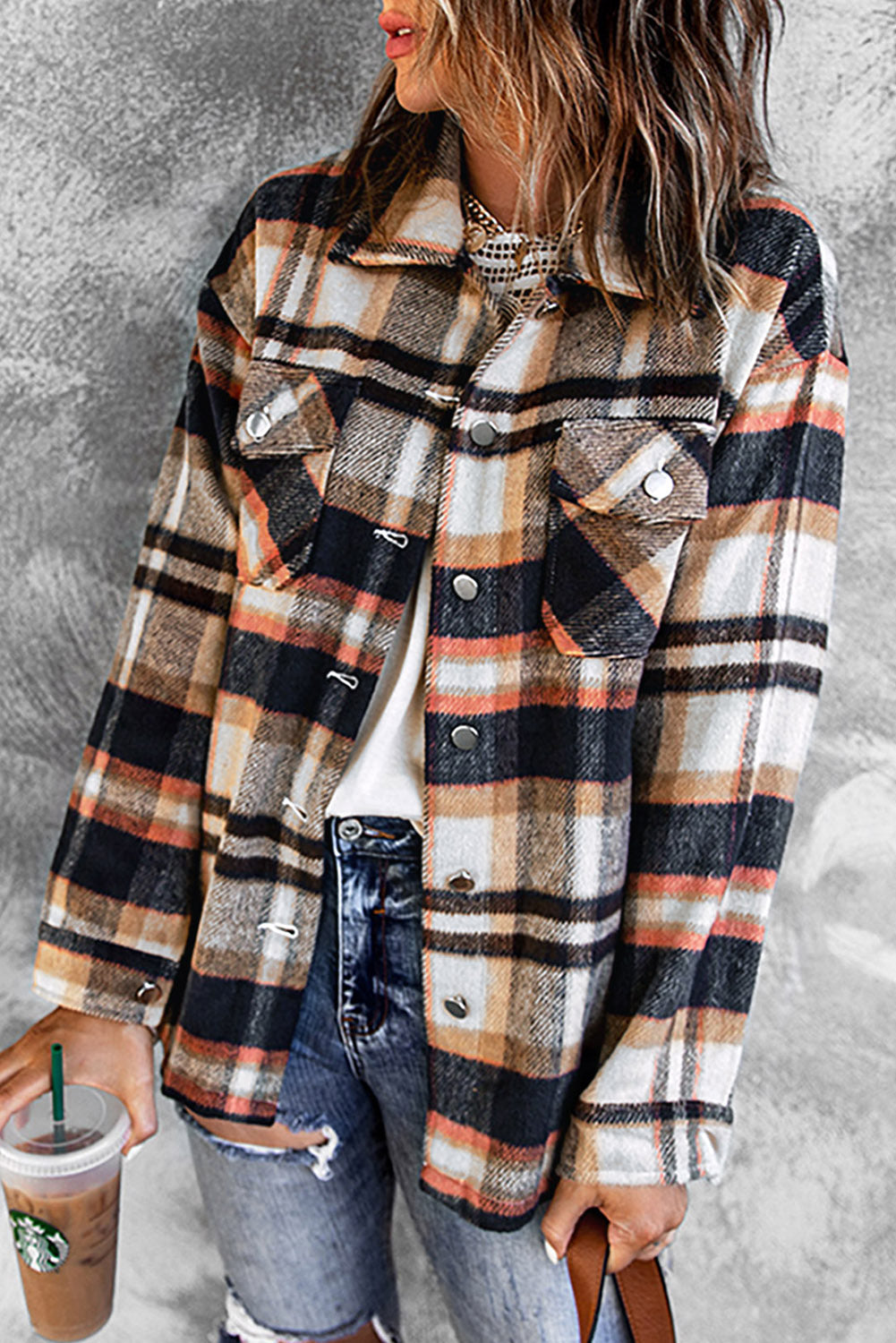 Multicolor Plaid Casual Button Up Flannel Shacket *