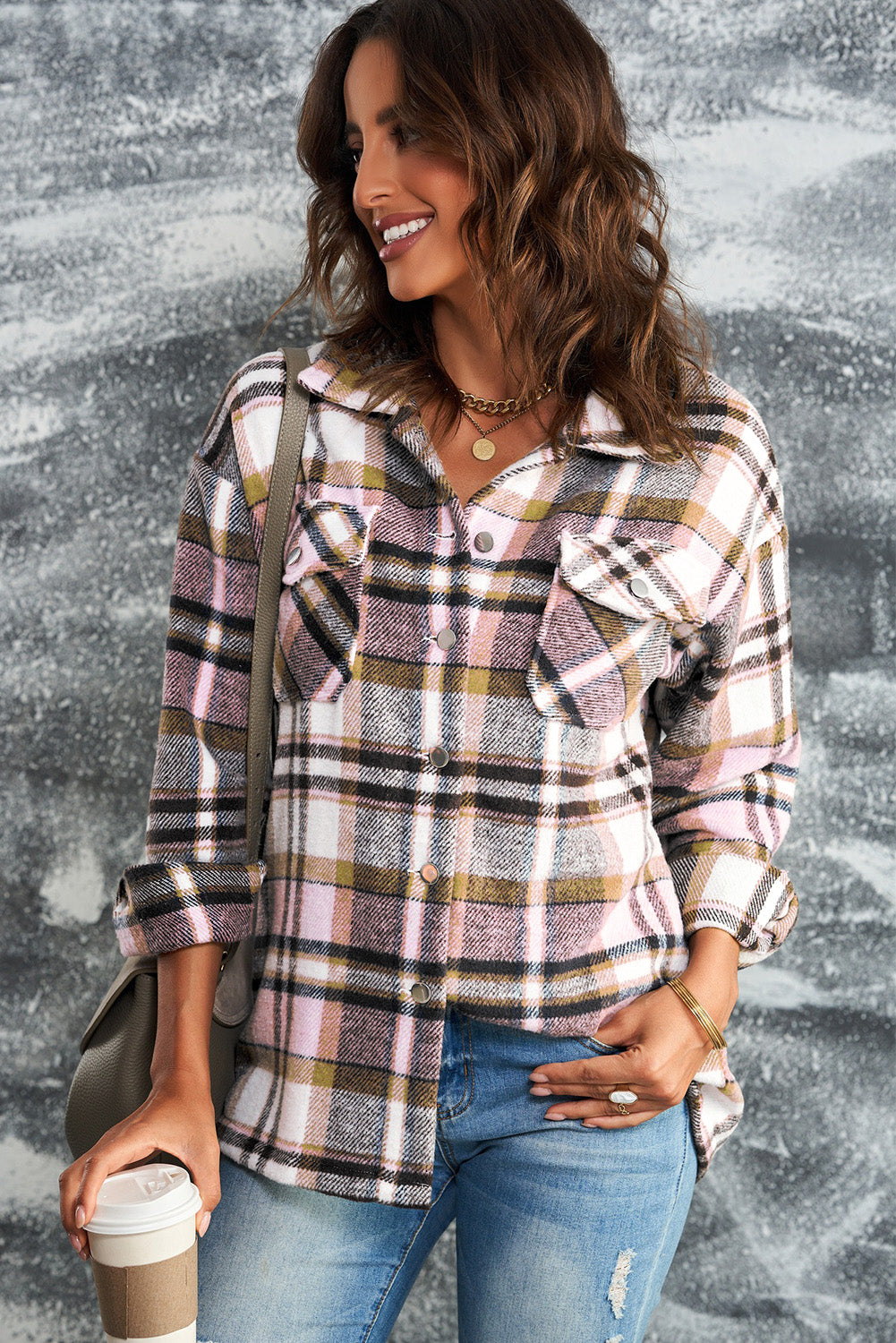 Multicolor Plaid Casual Button Up Flannel Shacket *