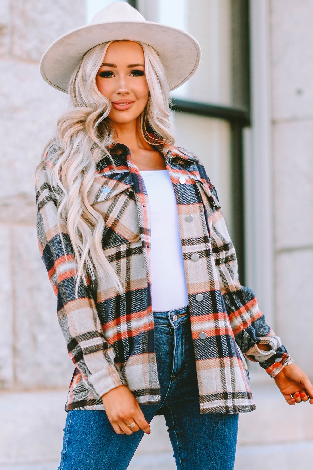 Multicolor Plaid Casual Button Up Flannel Shacket *