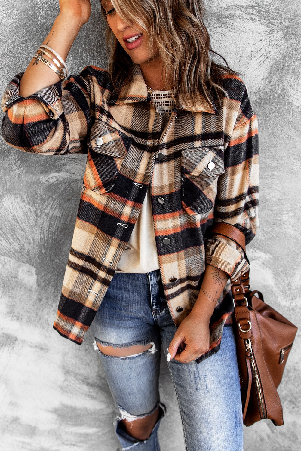 Multicolor Plaid Casual Button Up Flannel Shacket *