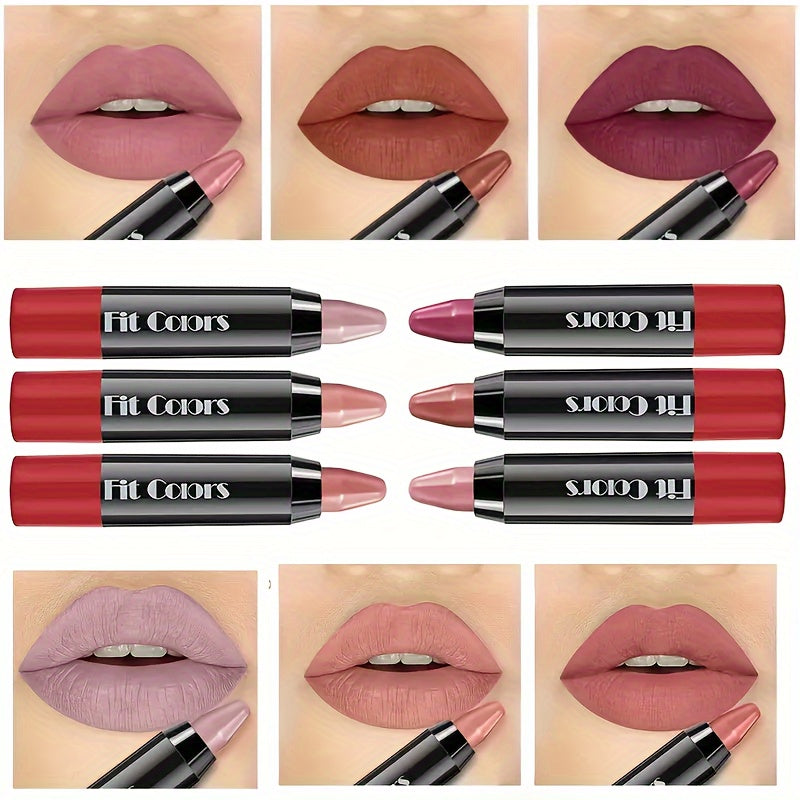 Nude 6Pcs Crayon Matte Lipstick Set Waterproof