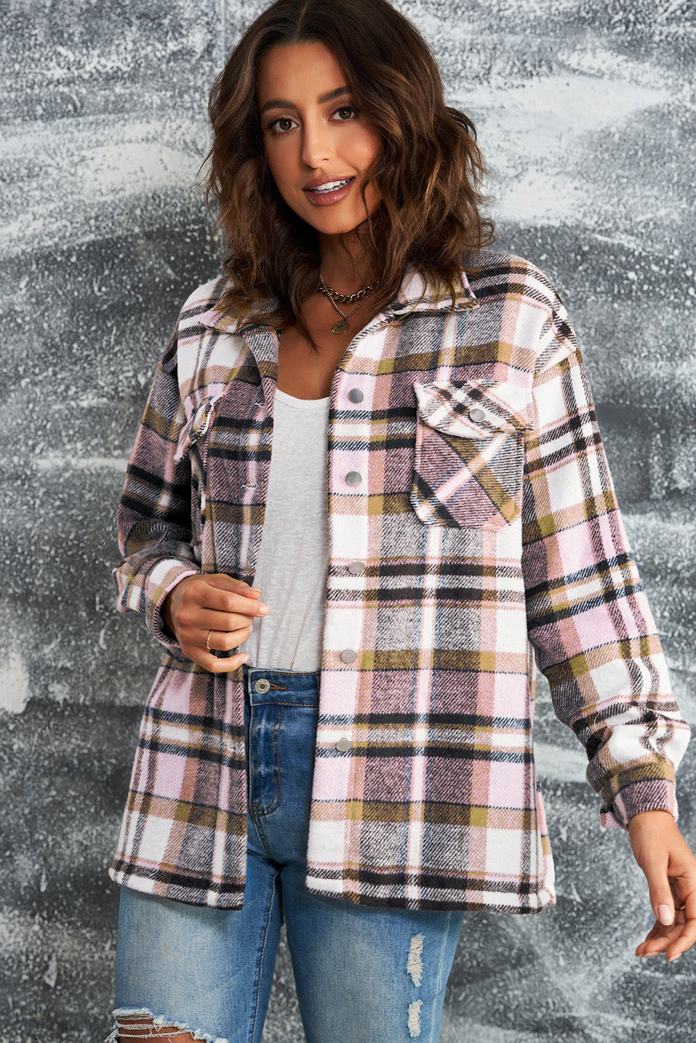 Multicolor Plaid Casual Button Up Flannel Shacket *