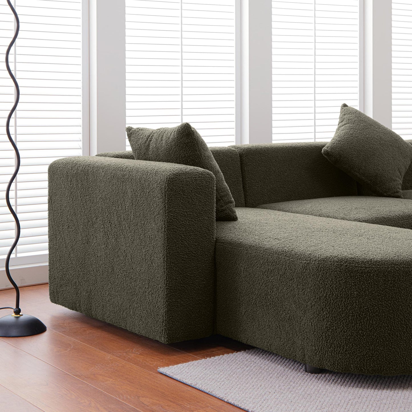 L shape Boucle Sofa with Curved Seat