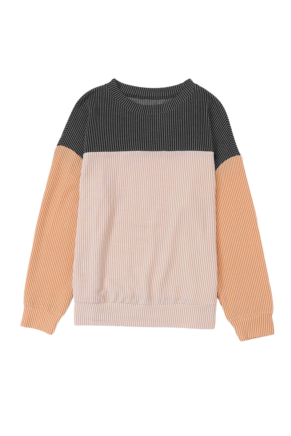 Black Color Block Corduroy Long Sleeve Top *