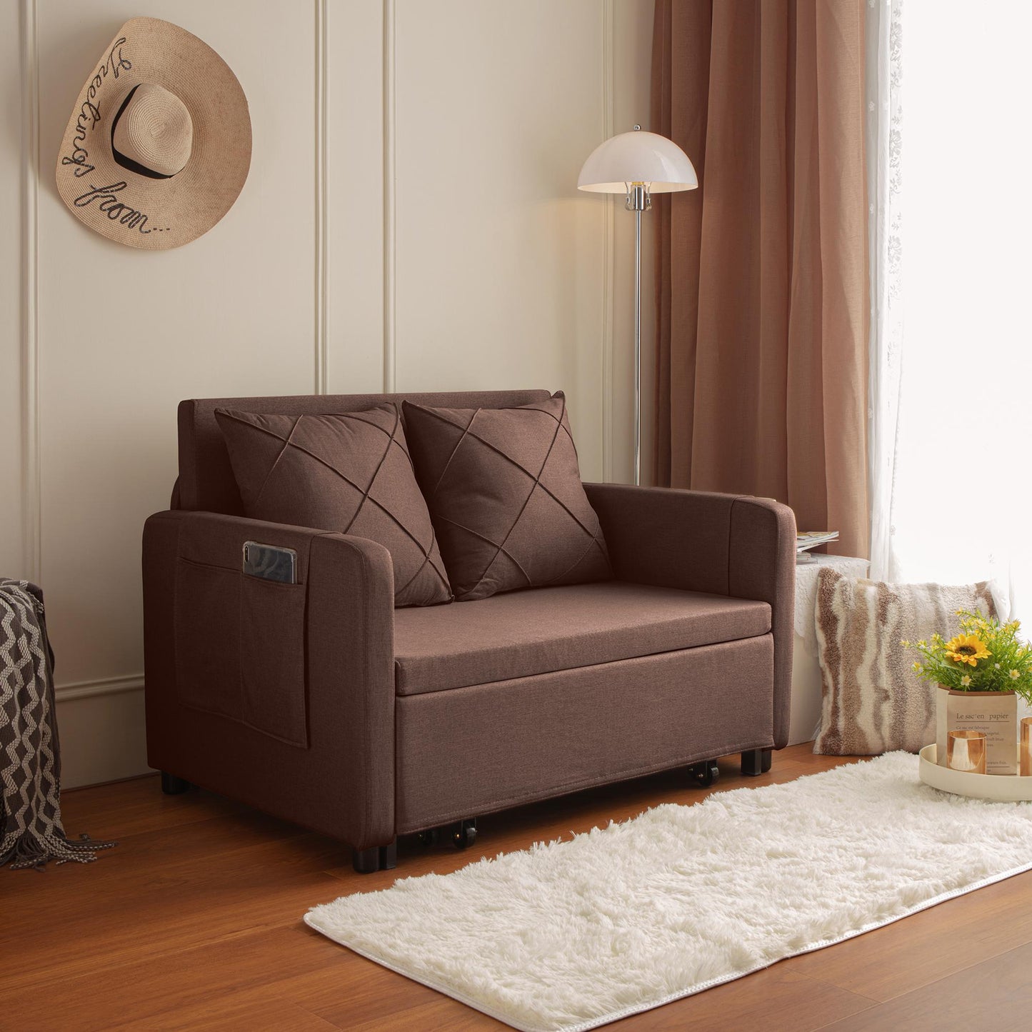 Love Seat Futon with Headboard +2 Pillows