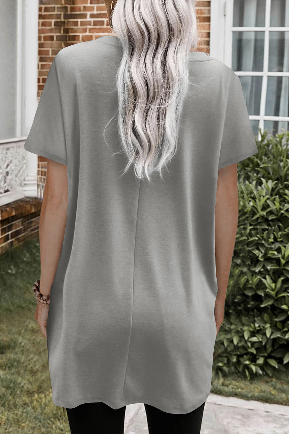 Light Blue Loose Pocket Casual Tunic Long T-Shirt