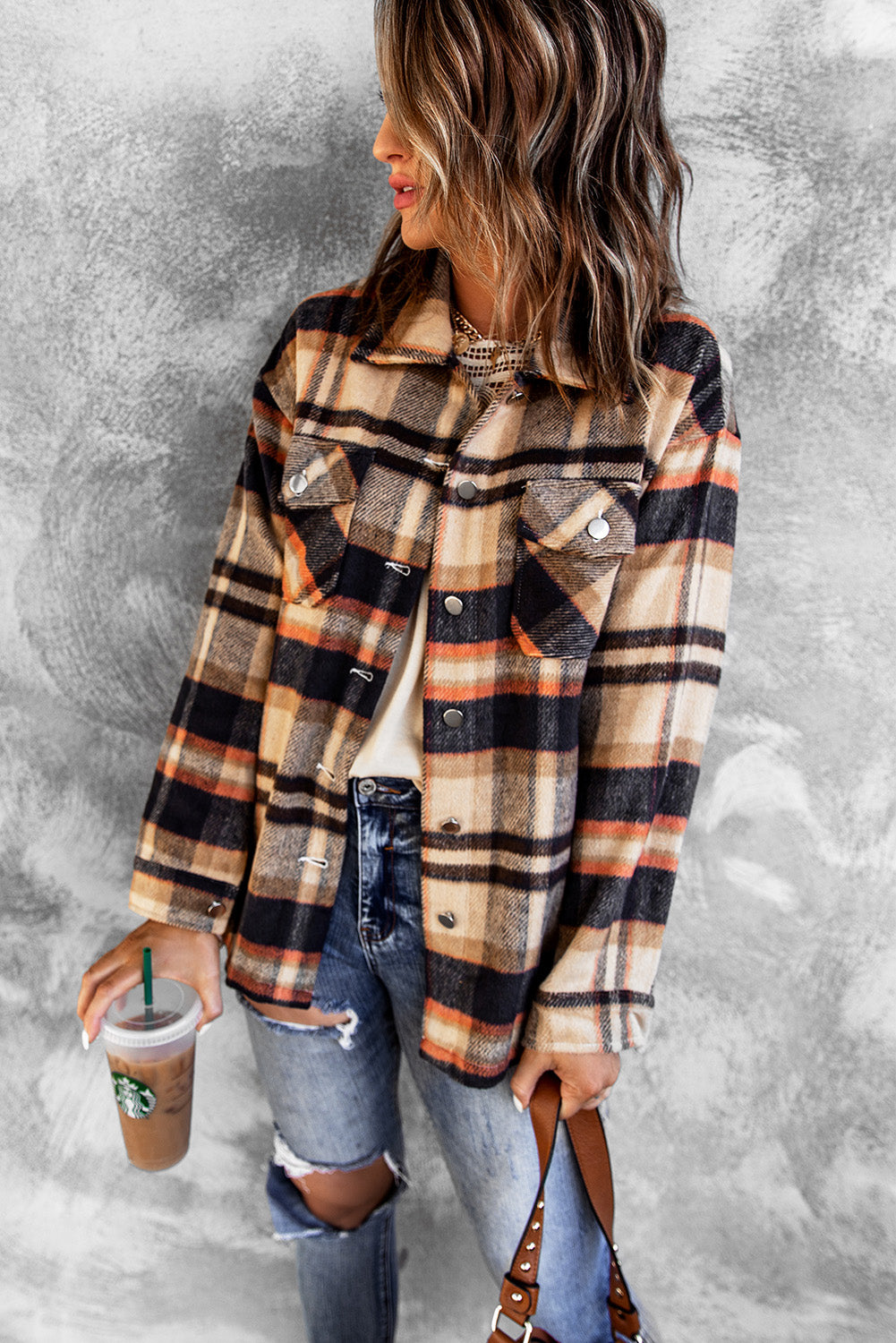 Multicolor Plaid Casual Button Up Flannel Shacket *