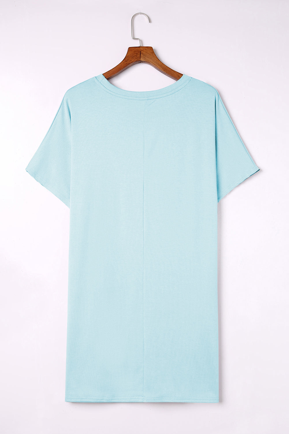 Light Blue Loose Pocket Casual Tunic Long T-Shirt