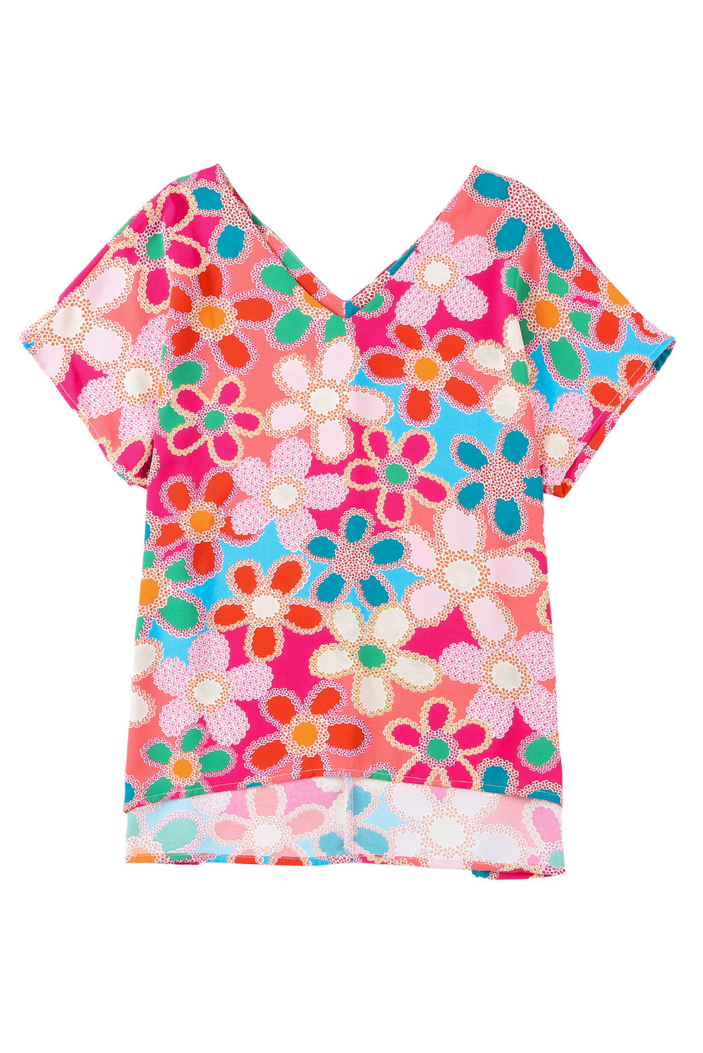 Multicolor Abstract Print V Neck Short Sleeve Dolman Blouse