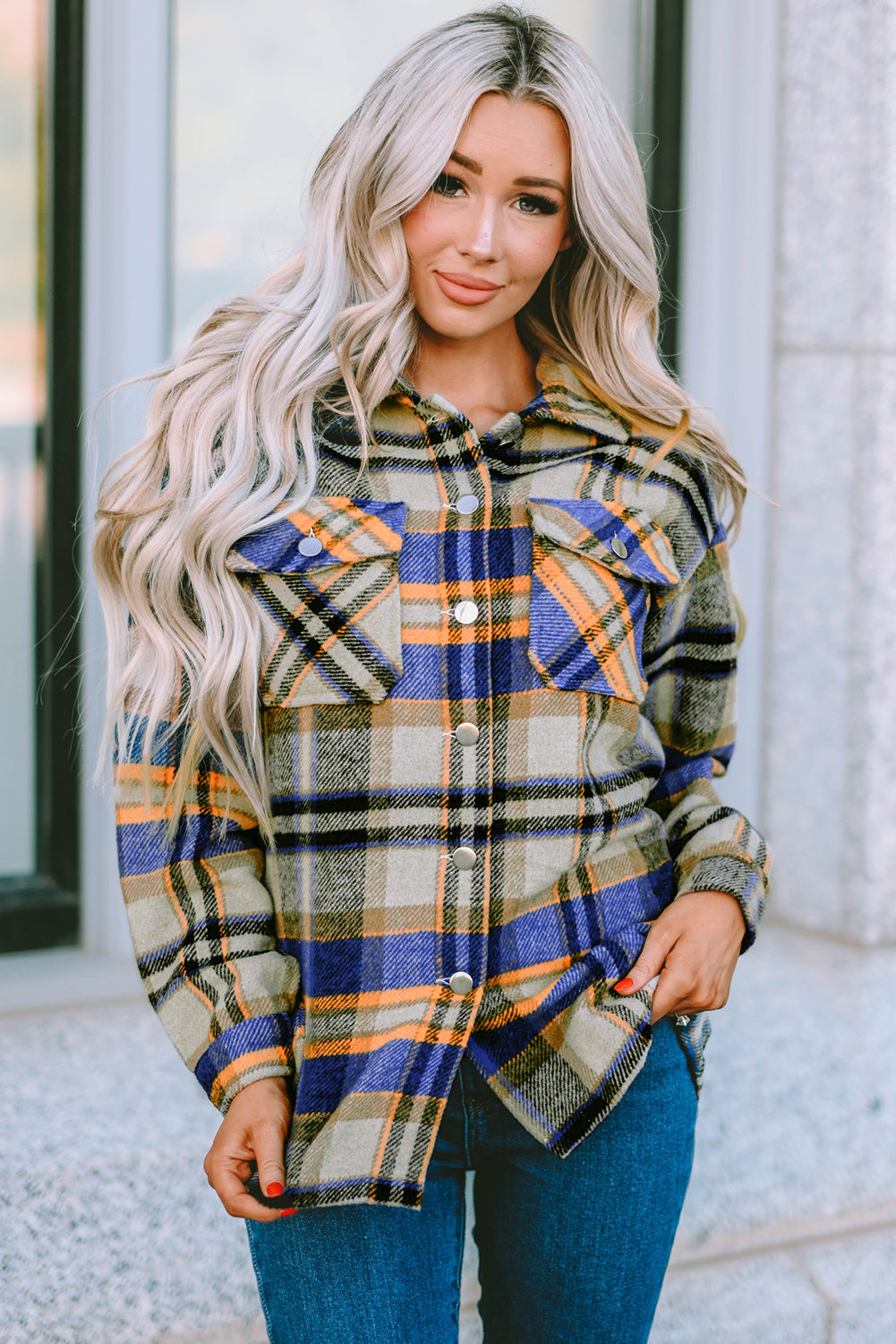 Multicolor Plaid Casual Button Up Flannel Shacket *