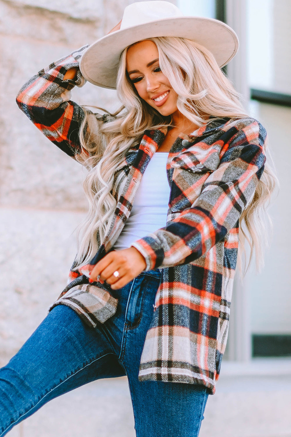 Multicolor Plaid Casual Button Up Flannel Shacket *