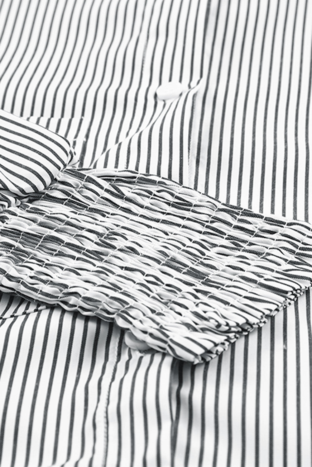 Black Striped Casual Shirred Cuffs Shirt *