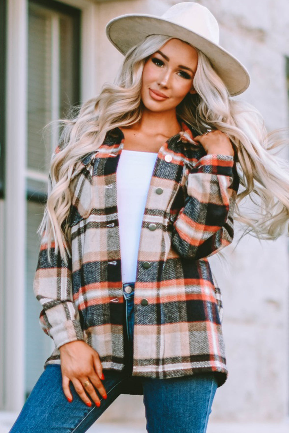 Multicolor Plaid Casual Button Up Flannel Shacket *