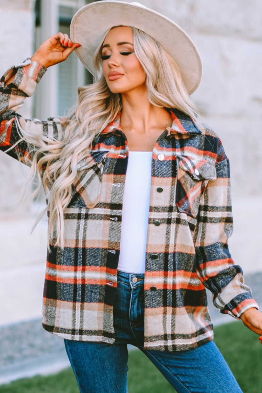 Multicolor Plaid Casual Button Up Flannel Shacket *