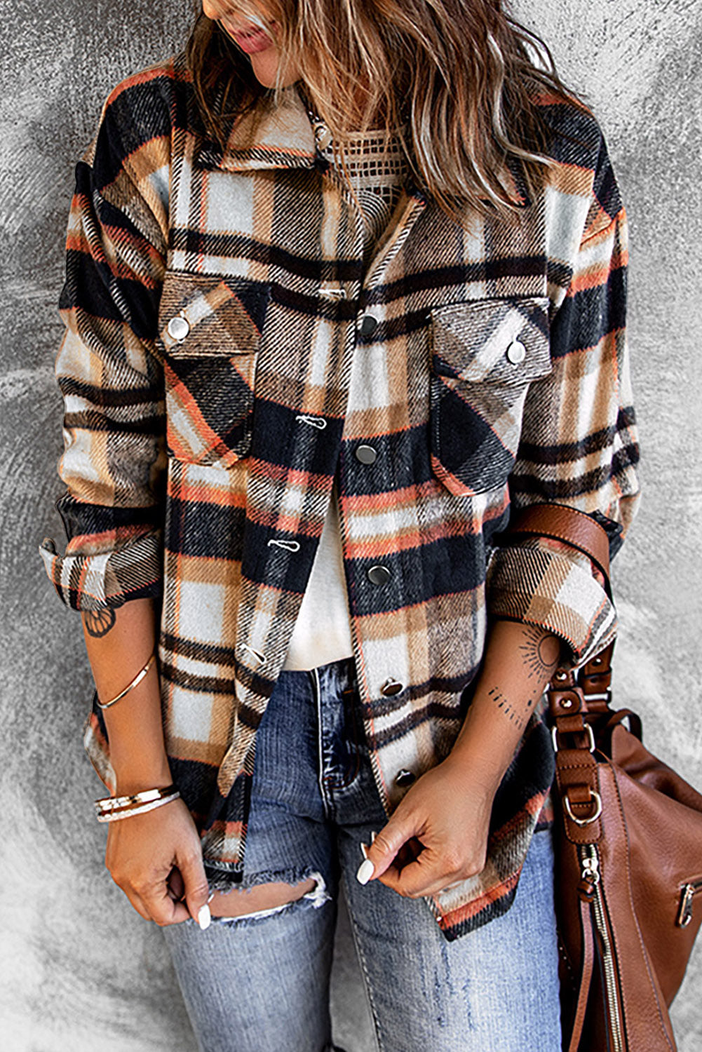 Multicolor Plaid Casual Button Up Flannel Shacket *