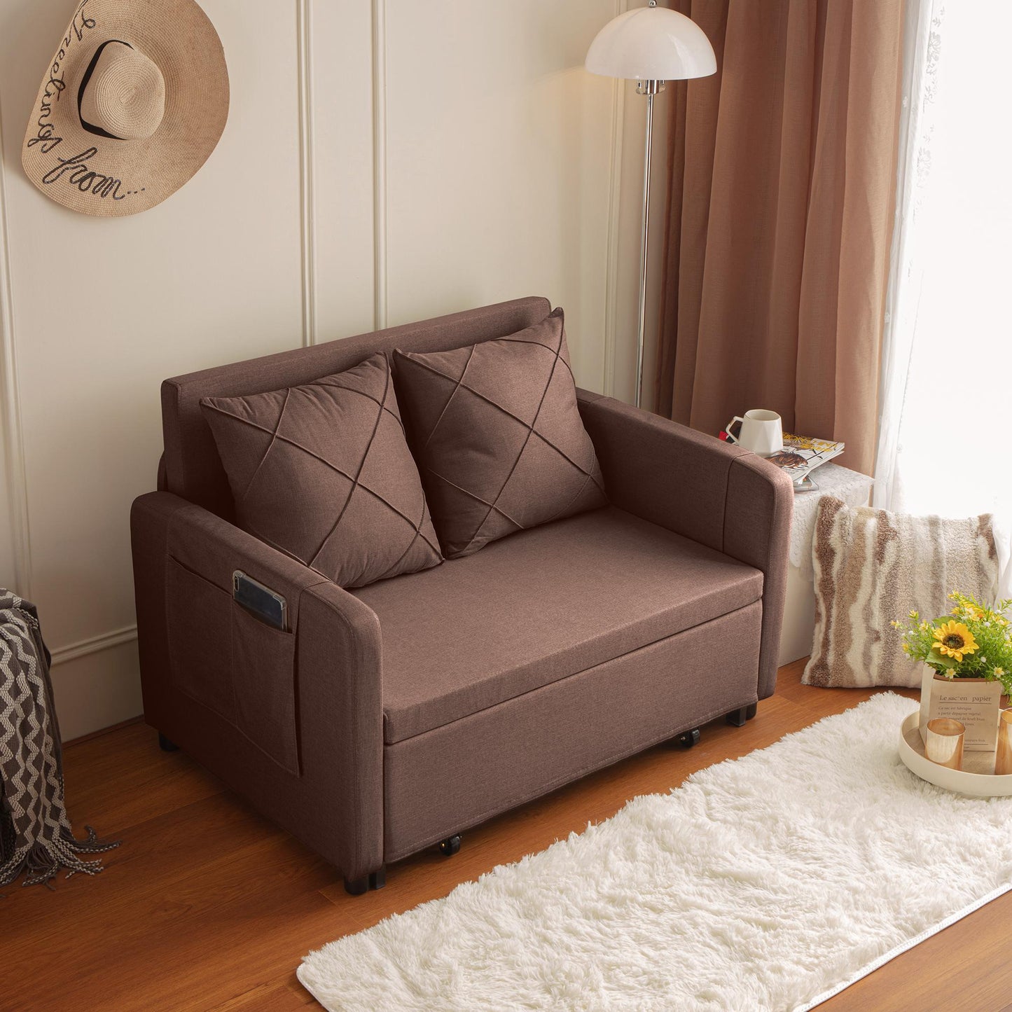 Love Seat Futon with Headboard +2 Pillows