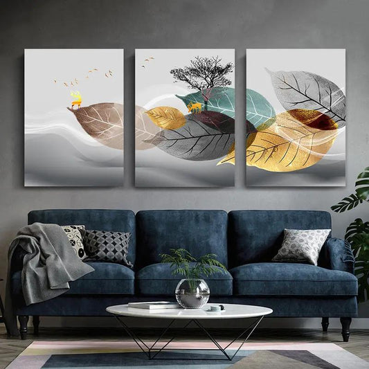 Abstract Wall Art Golden Autumn Leaves