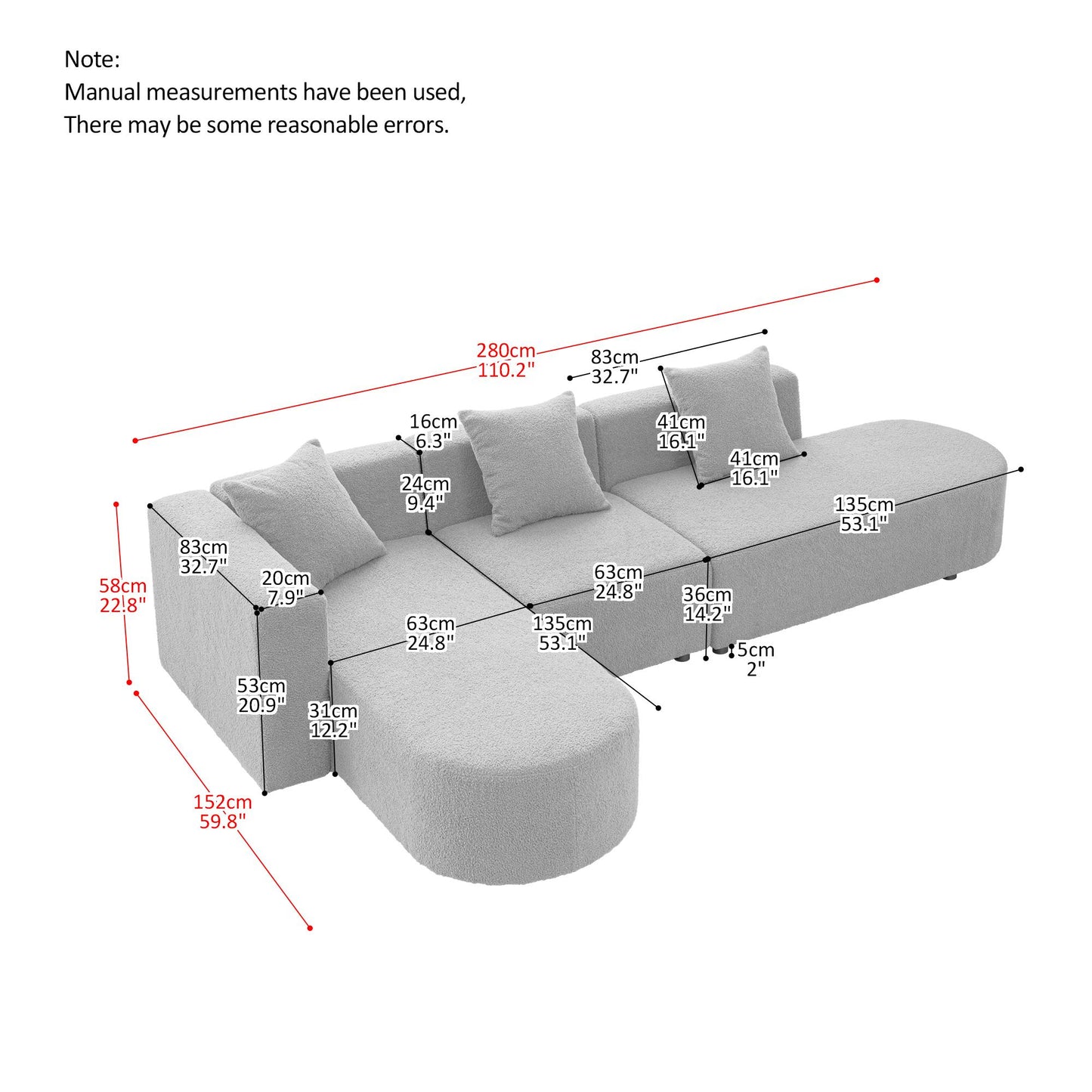 L shape Boucle Sofa with Curved Seat