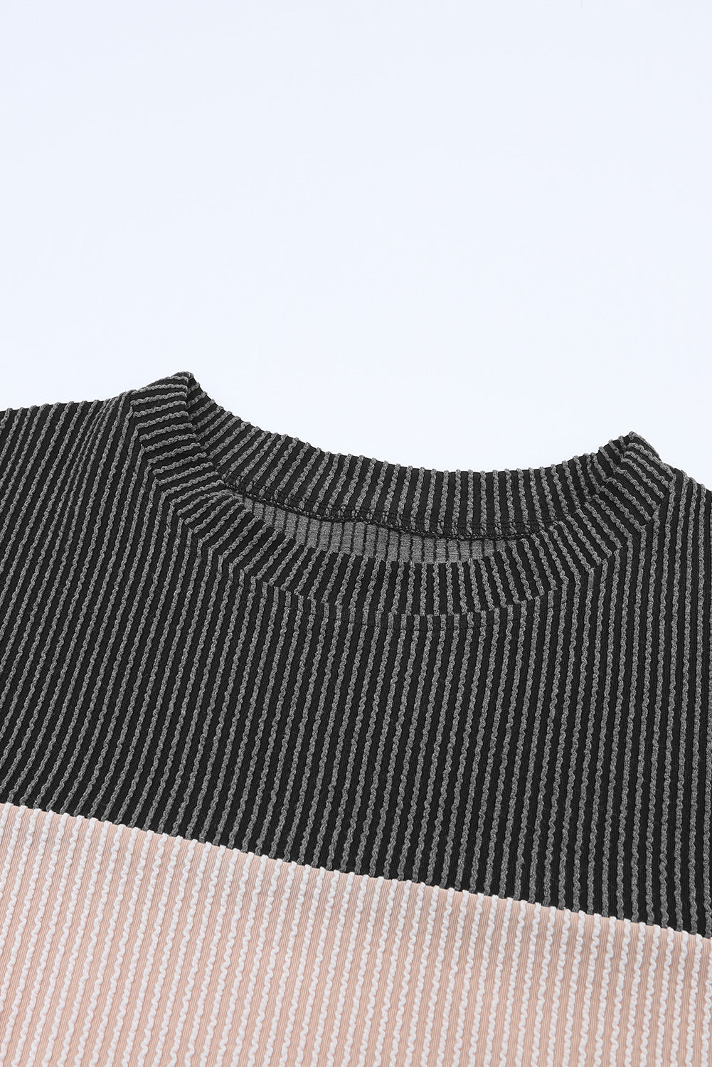 Black Color Block Corduroy Long Sleeve Top *