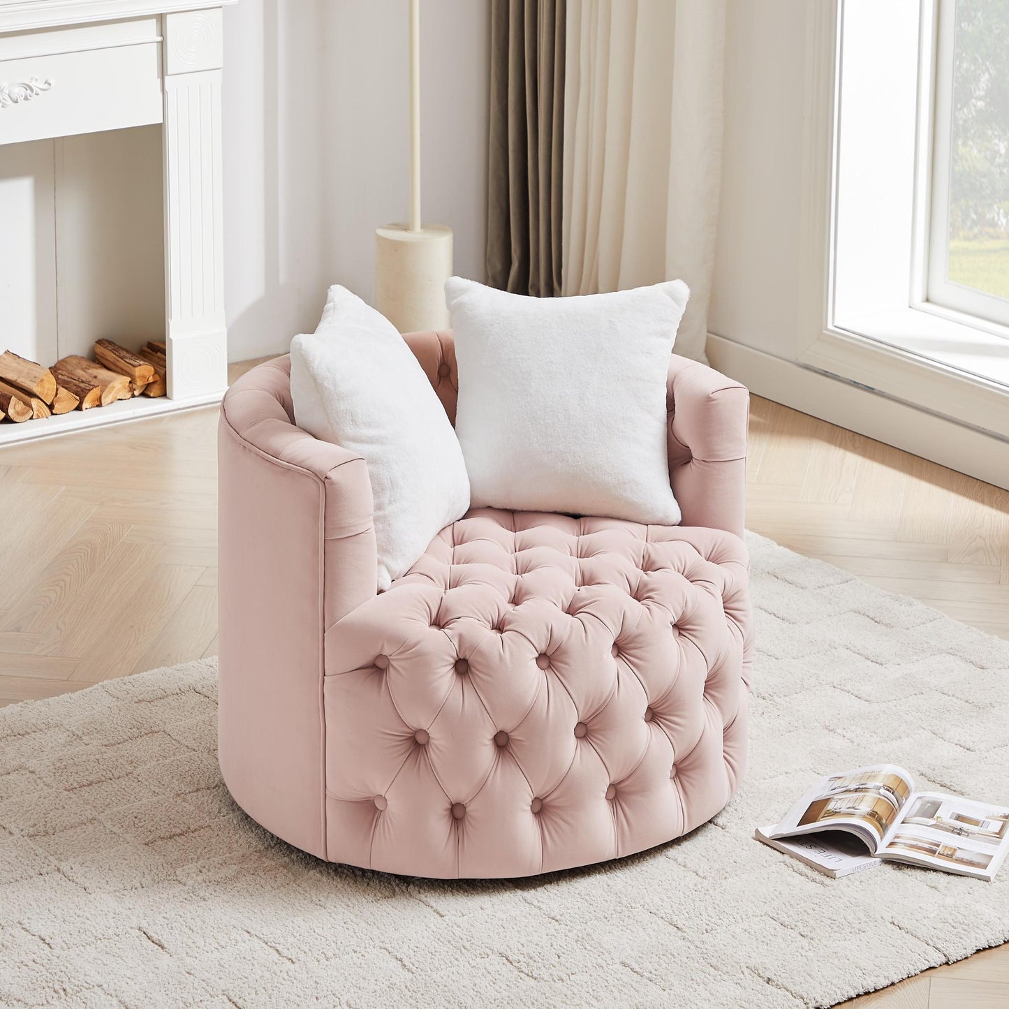 360° Swivel Barrel Chair with Pillows