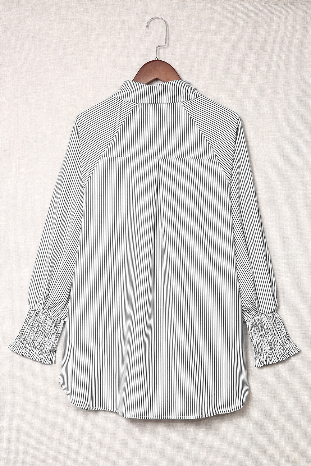 Black Striped Casual Shirred Cuffs Shirt *