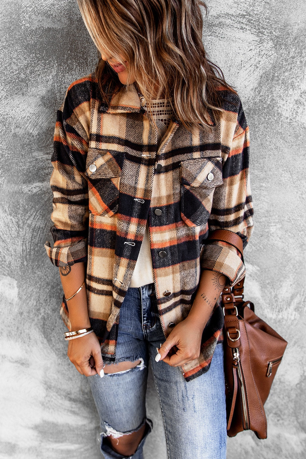 Multicolor Plaid Casual Button Up Flannel Shacket *