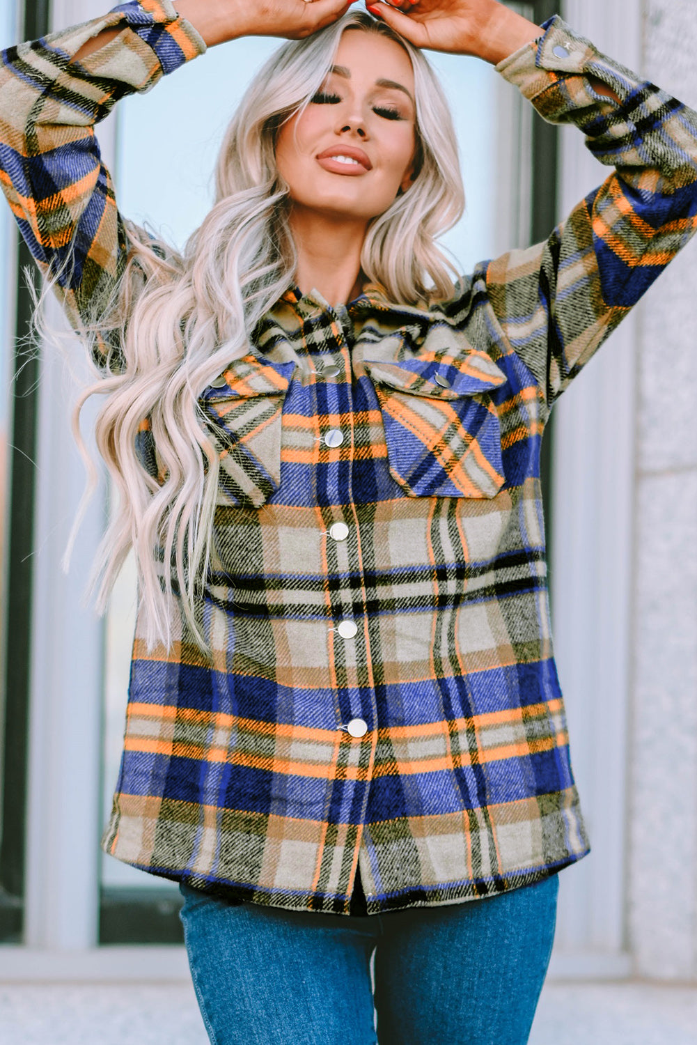 Multicolor Plaid Casual Button Up Flannel Shacket *