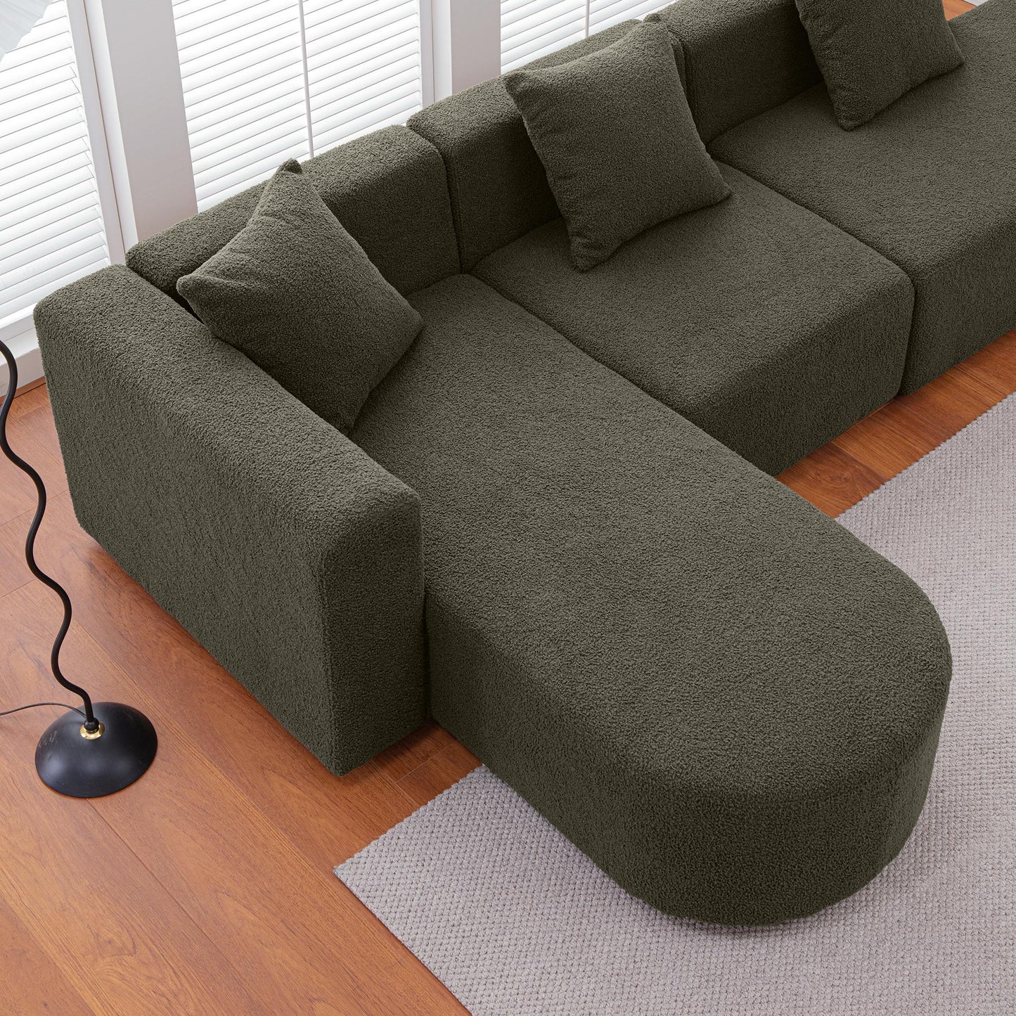 L shape Boucle Sofa with Curved Seat