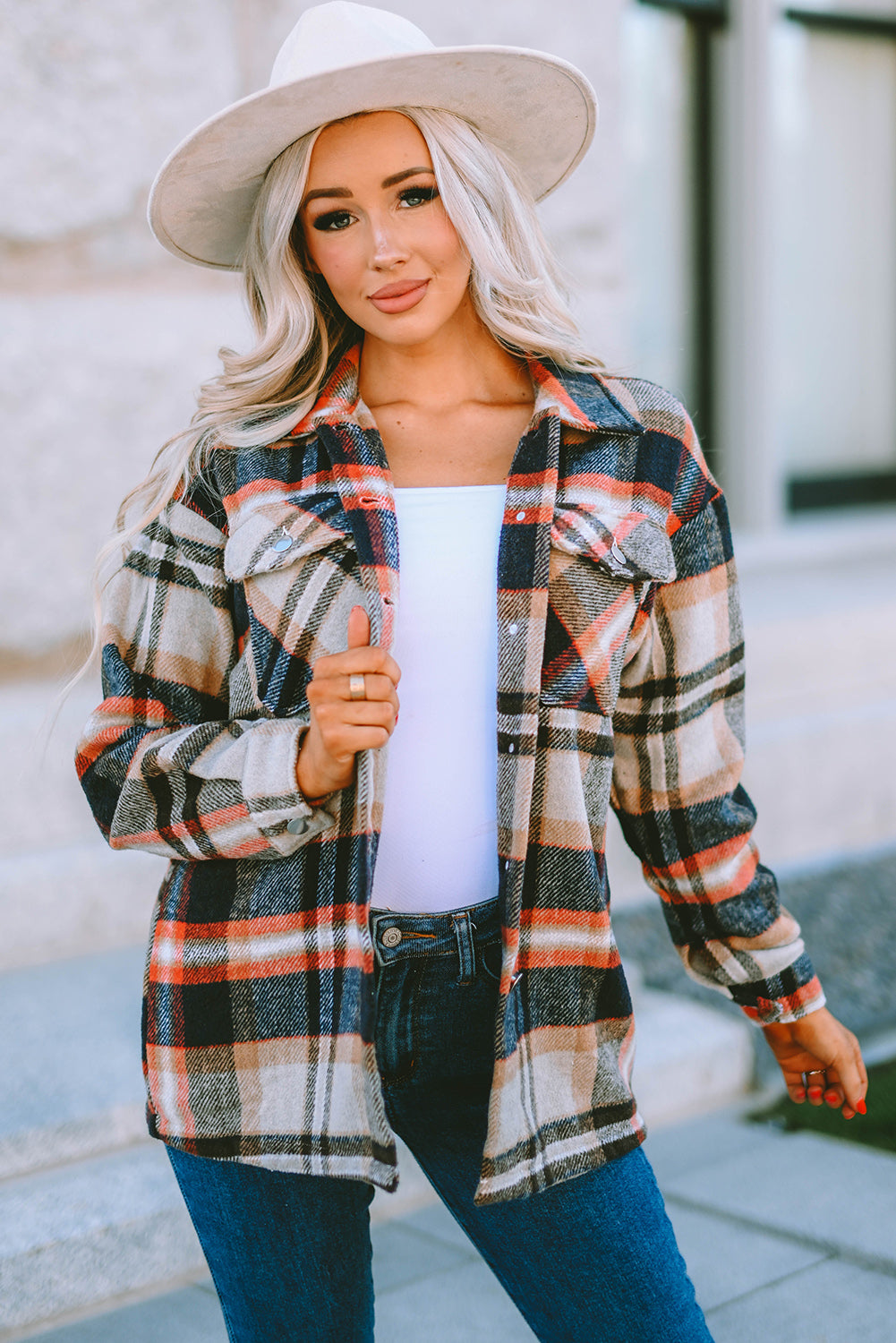 Multicolor Plaid Casual Button Up Flannel Shacket *