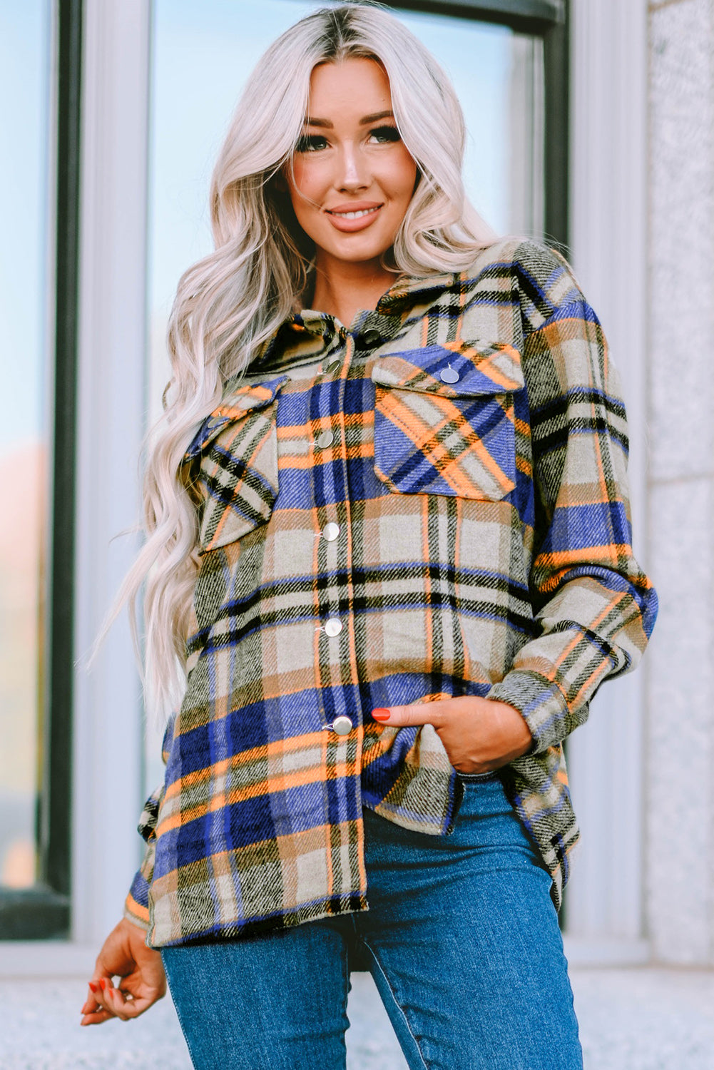 Multicolor Plaid Casual Button Up Flannel Shacket *