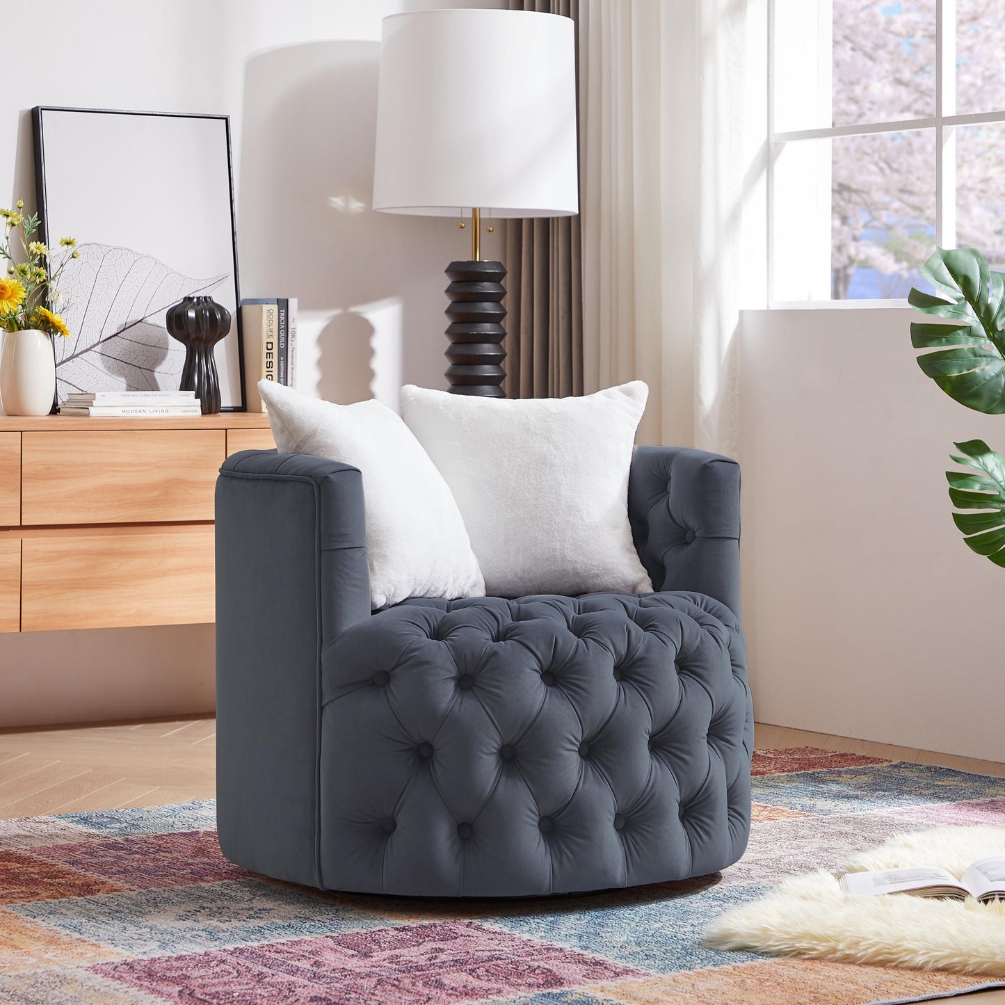 360° Swivel Barrel Chair with Pillows