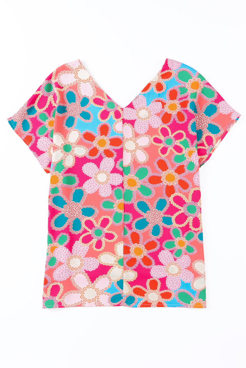 Multicolor Abstract Print V Neck Short Sleeve Dolman Blouse