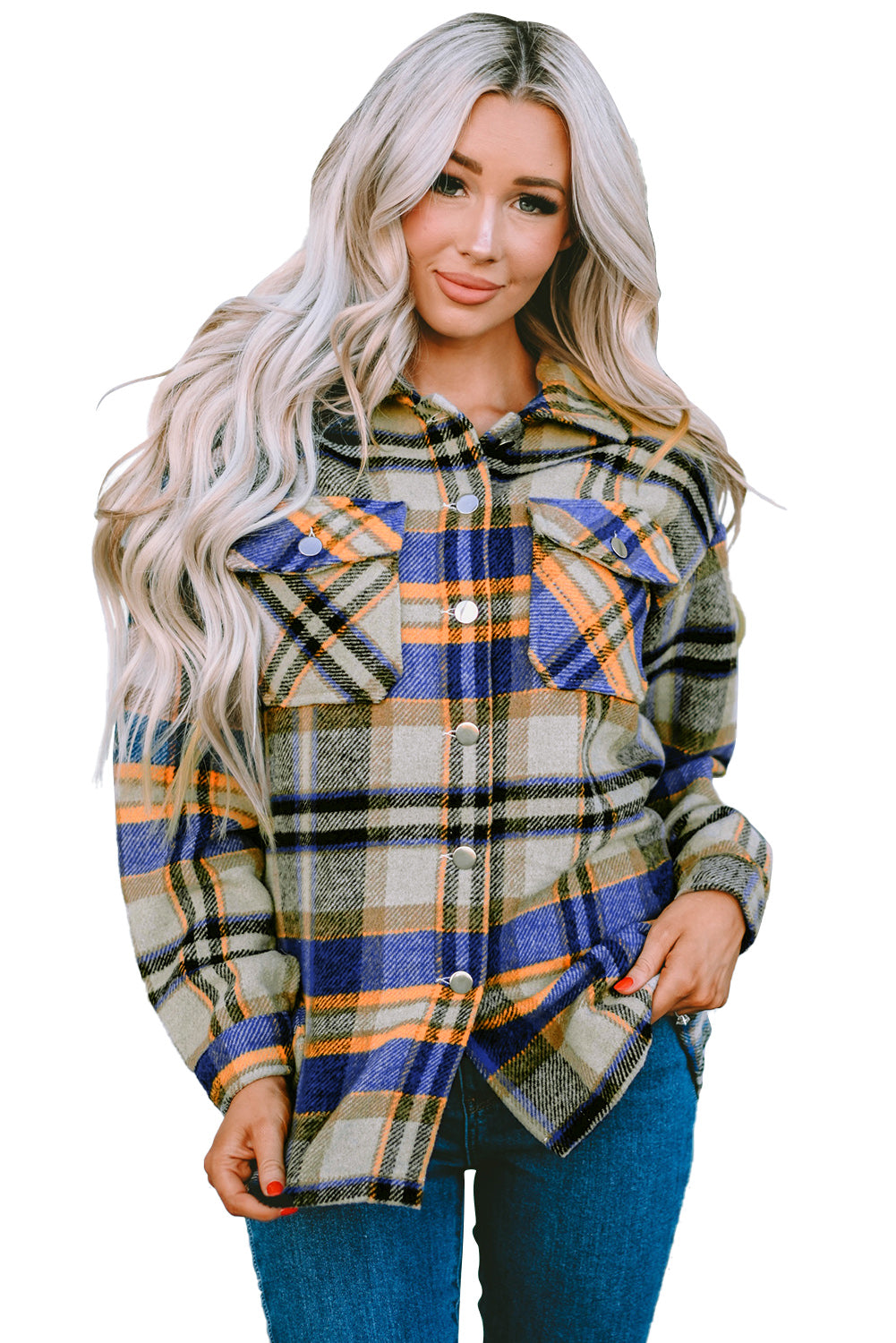 Multicolor Plaid Casual Button Up Flannel Shacket *