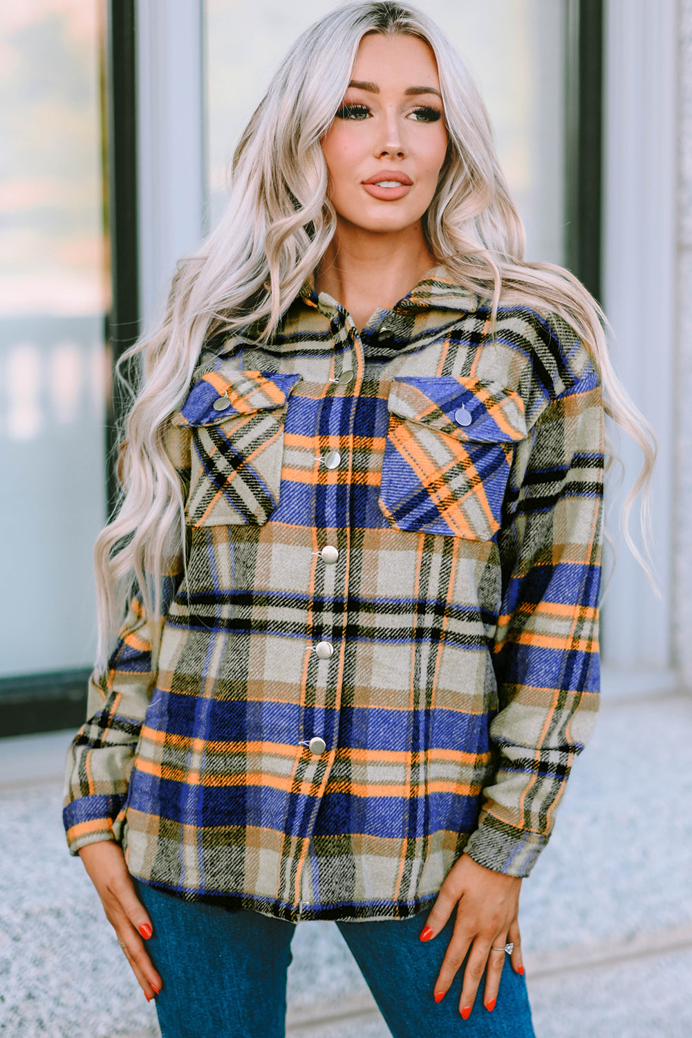 Multicolor Plaid Casual Button Up Flannel Shacket *