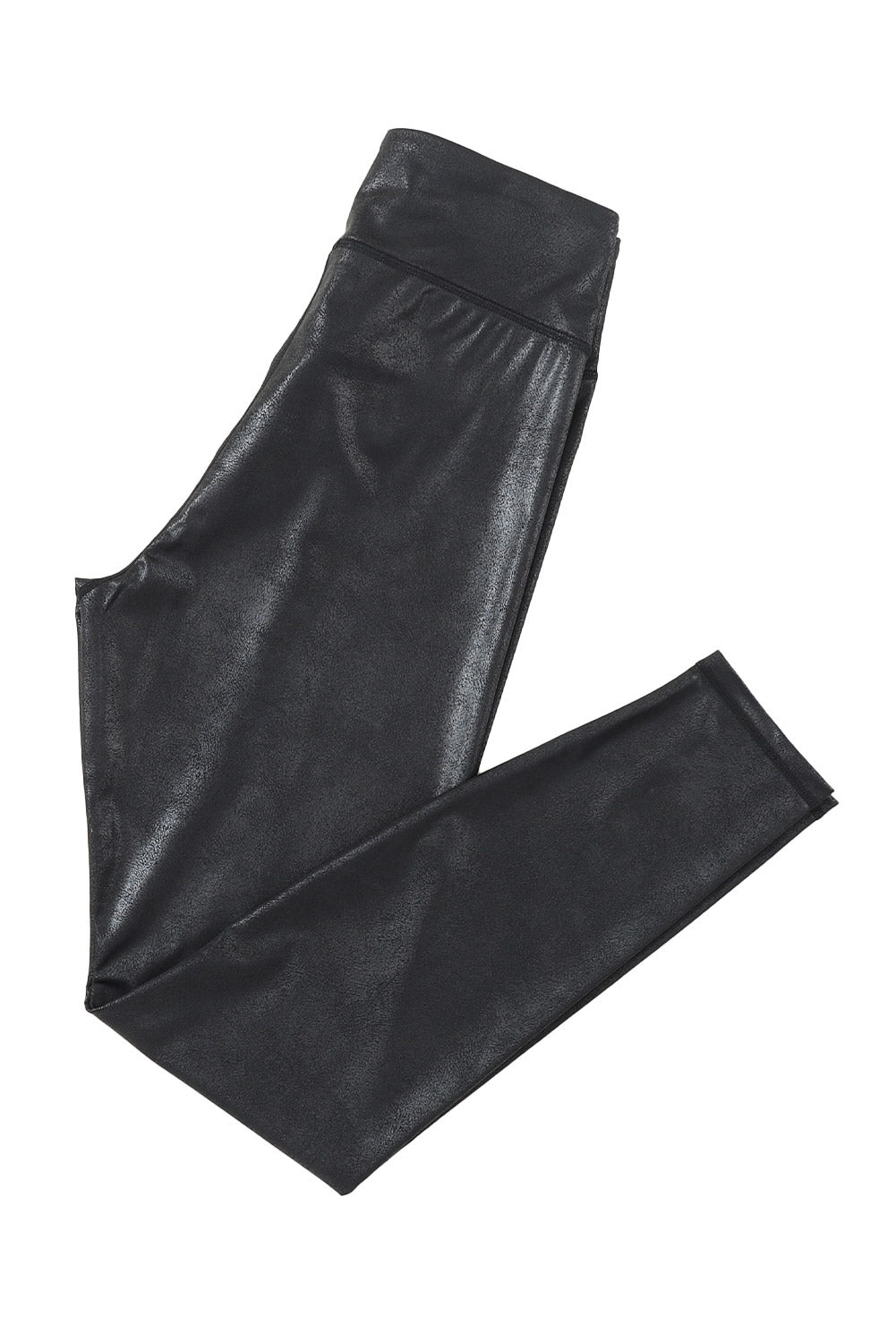 Black Crossed Dip Waist Sleek Leather Leggings*