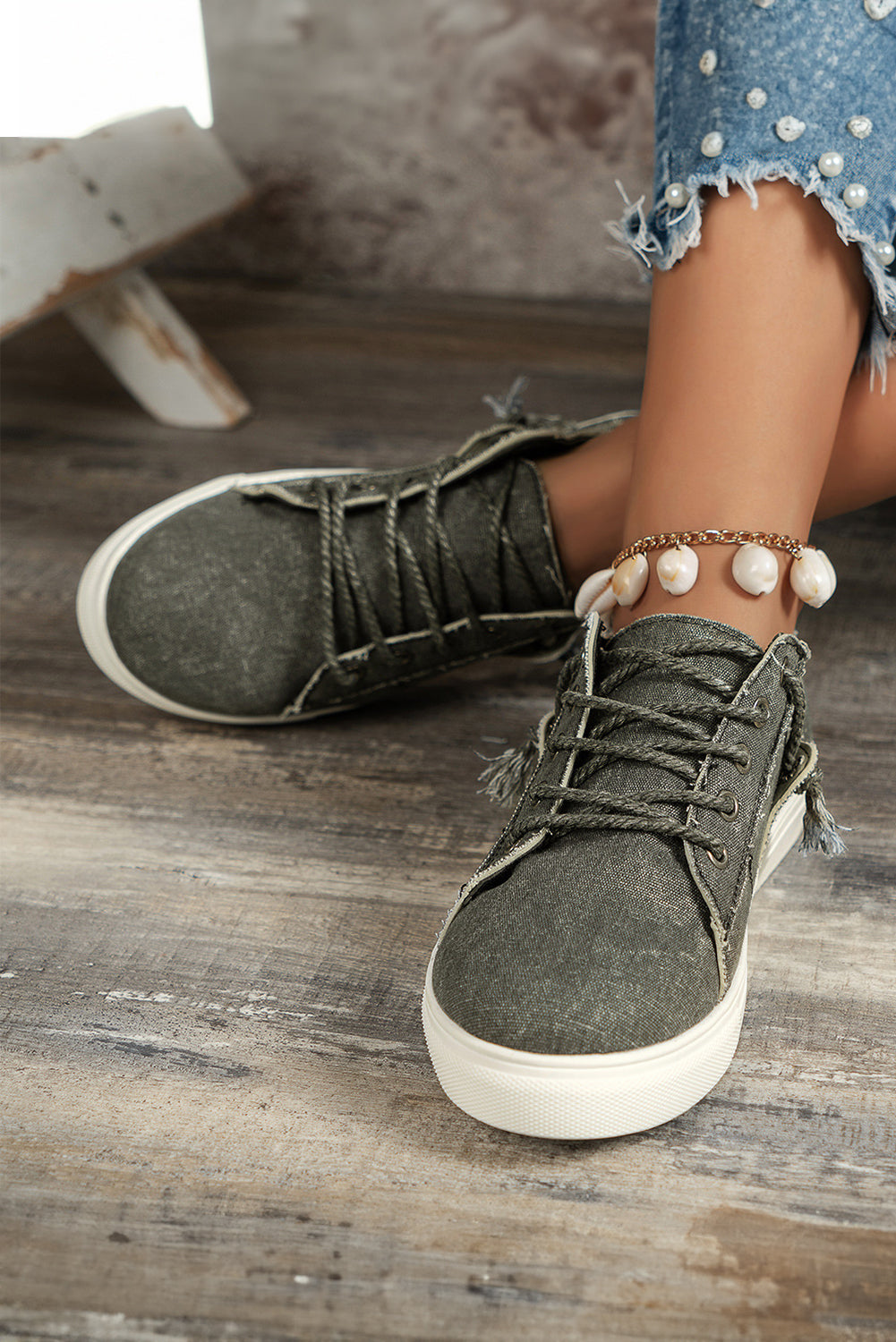 Dark Grey Criss Cross Slip On Canvas Sneakers