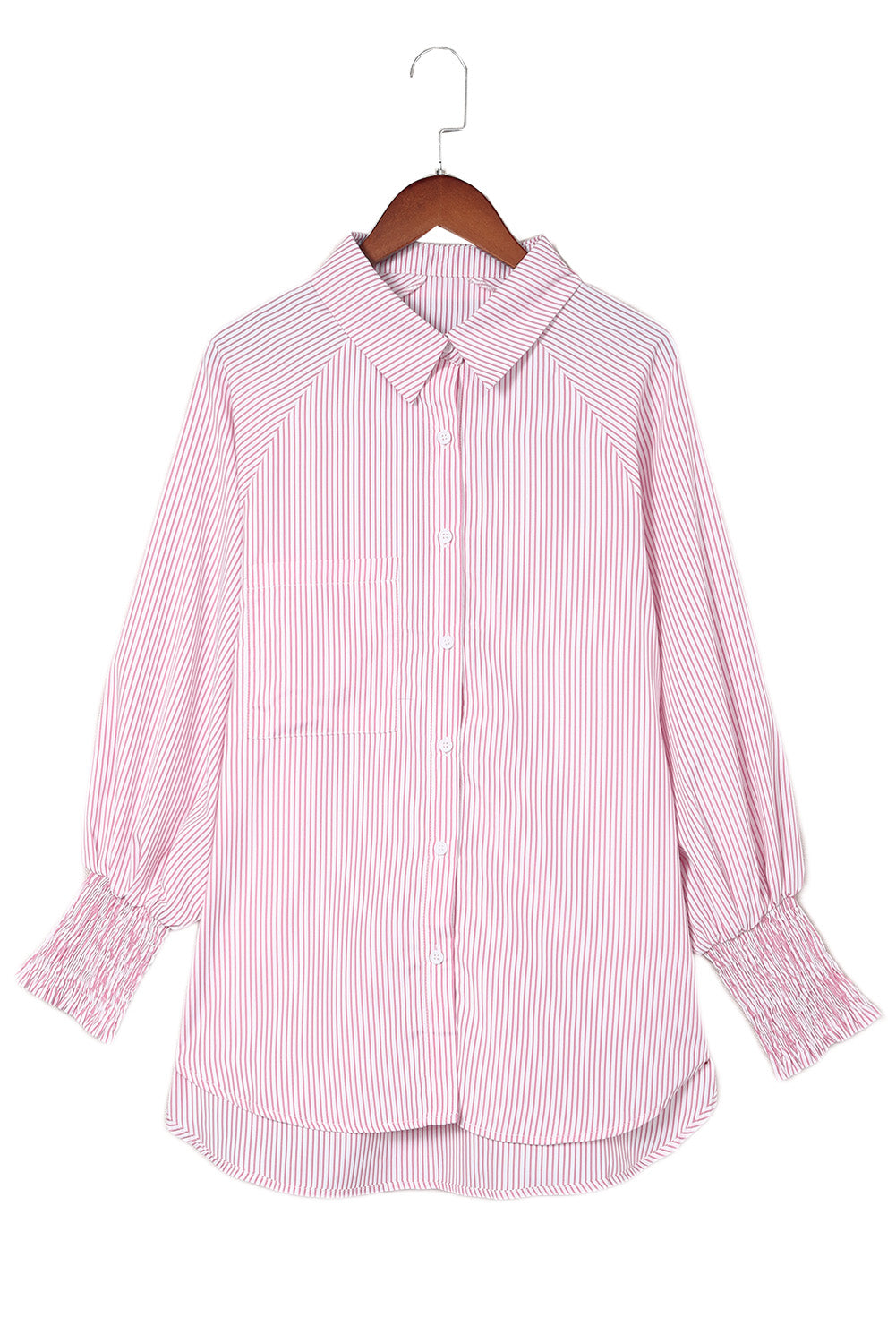 Black Striped Casual Shirred Cuffs Shirt *