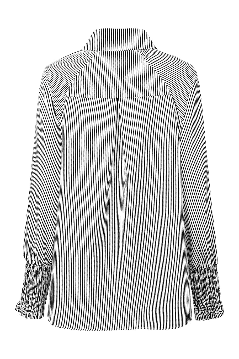 Black Striped Casual Shirred Cuffs Shirt *