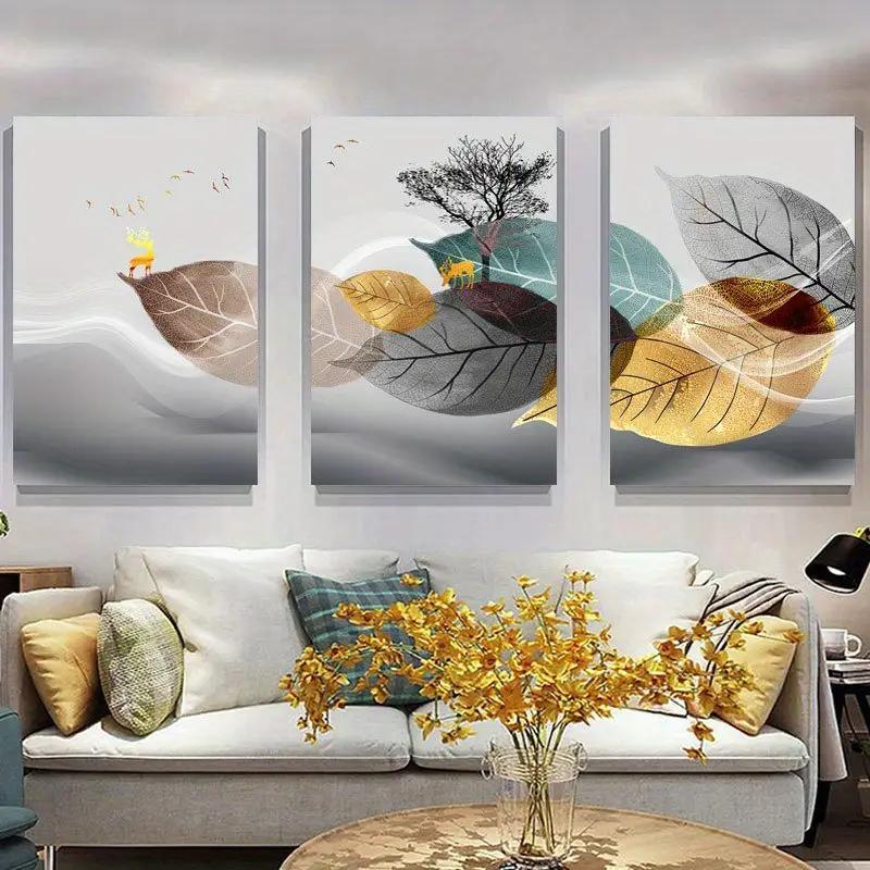 Abstract Wall Art Golden Autumn Leaves