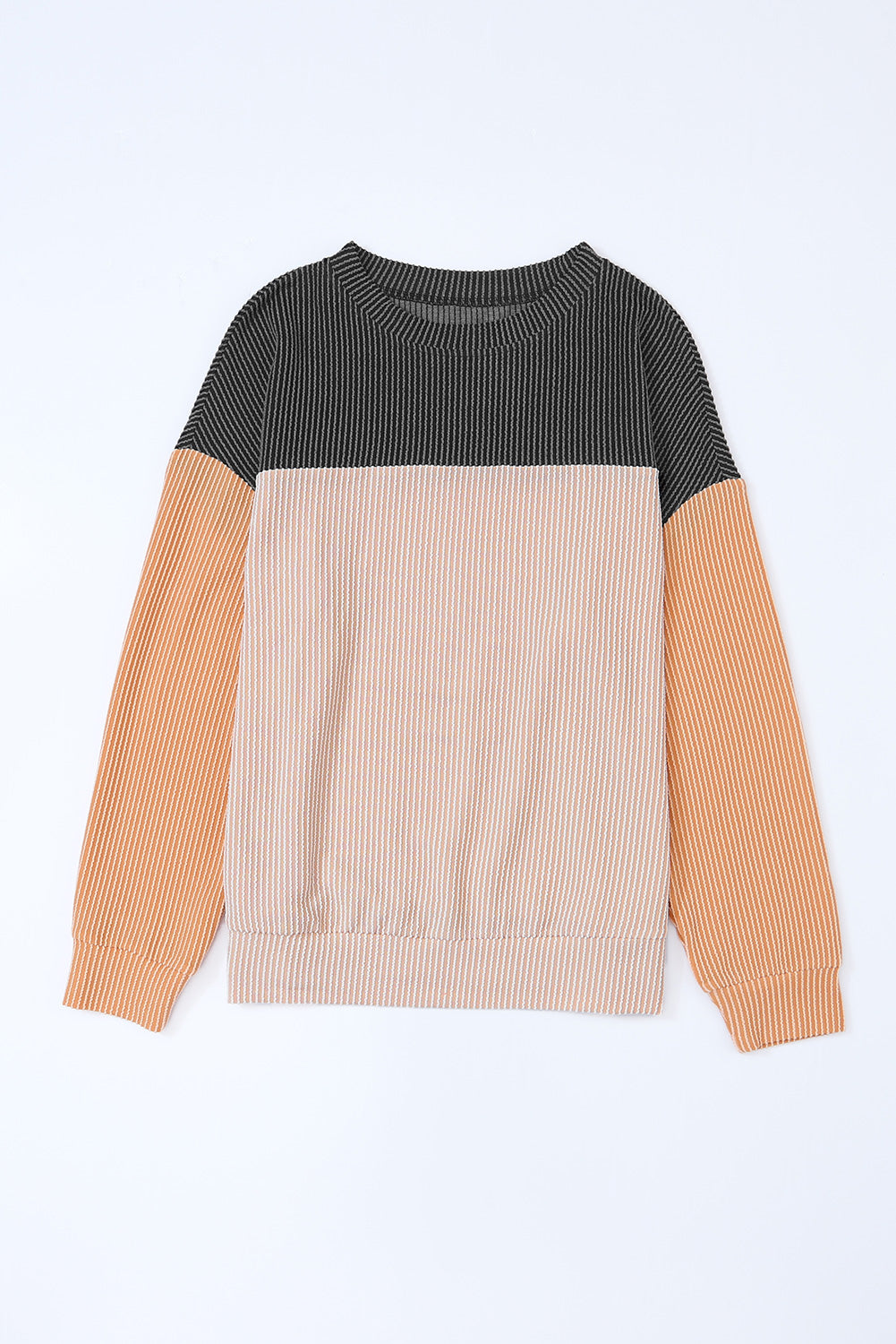 Black Color Block Corduroy Long Sleeve Top *