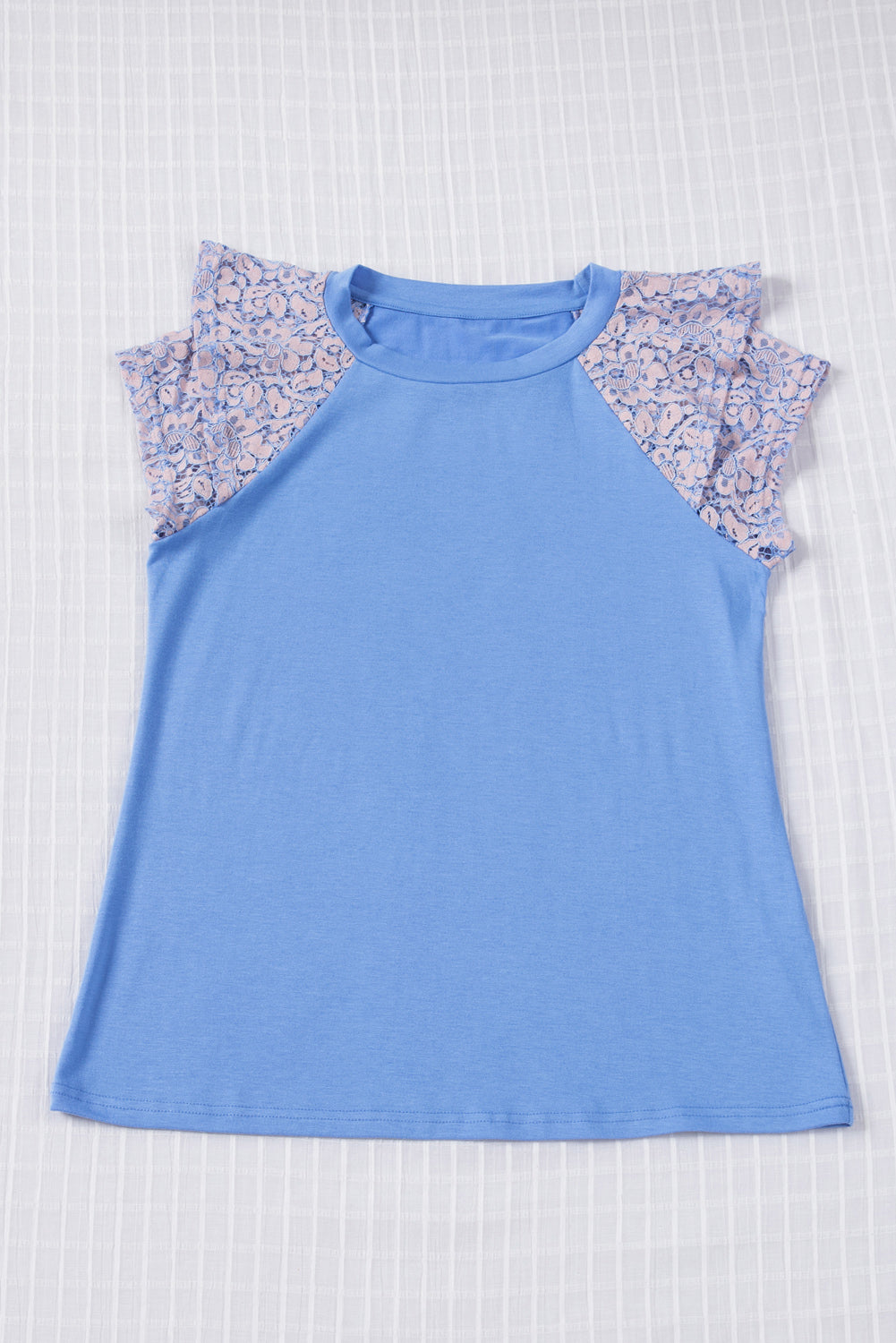 Light Blue Casual Tiered Lace Sleeve Summer Top*