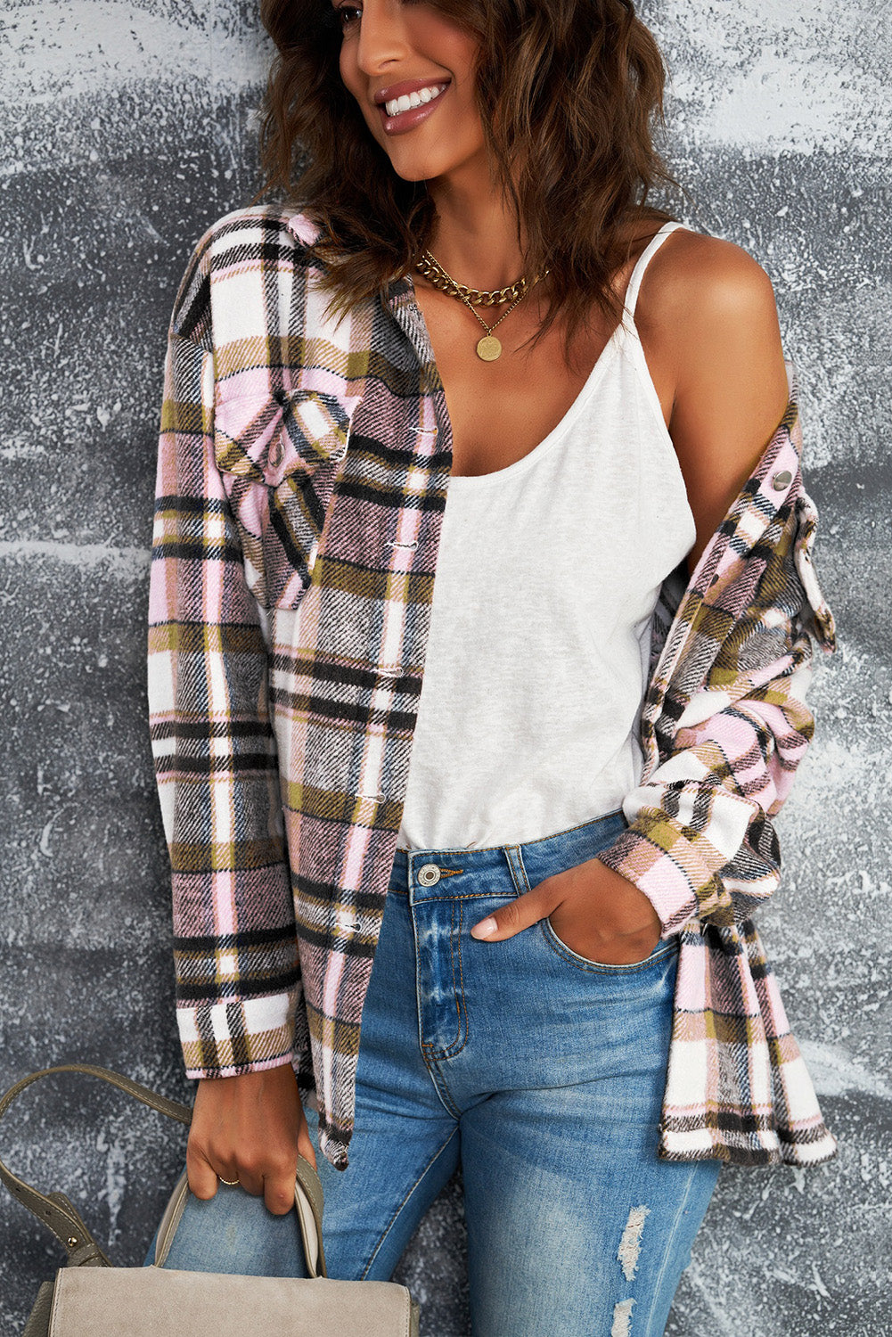 Multicolor Plaid Casual Button Up Flannel Shacket *