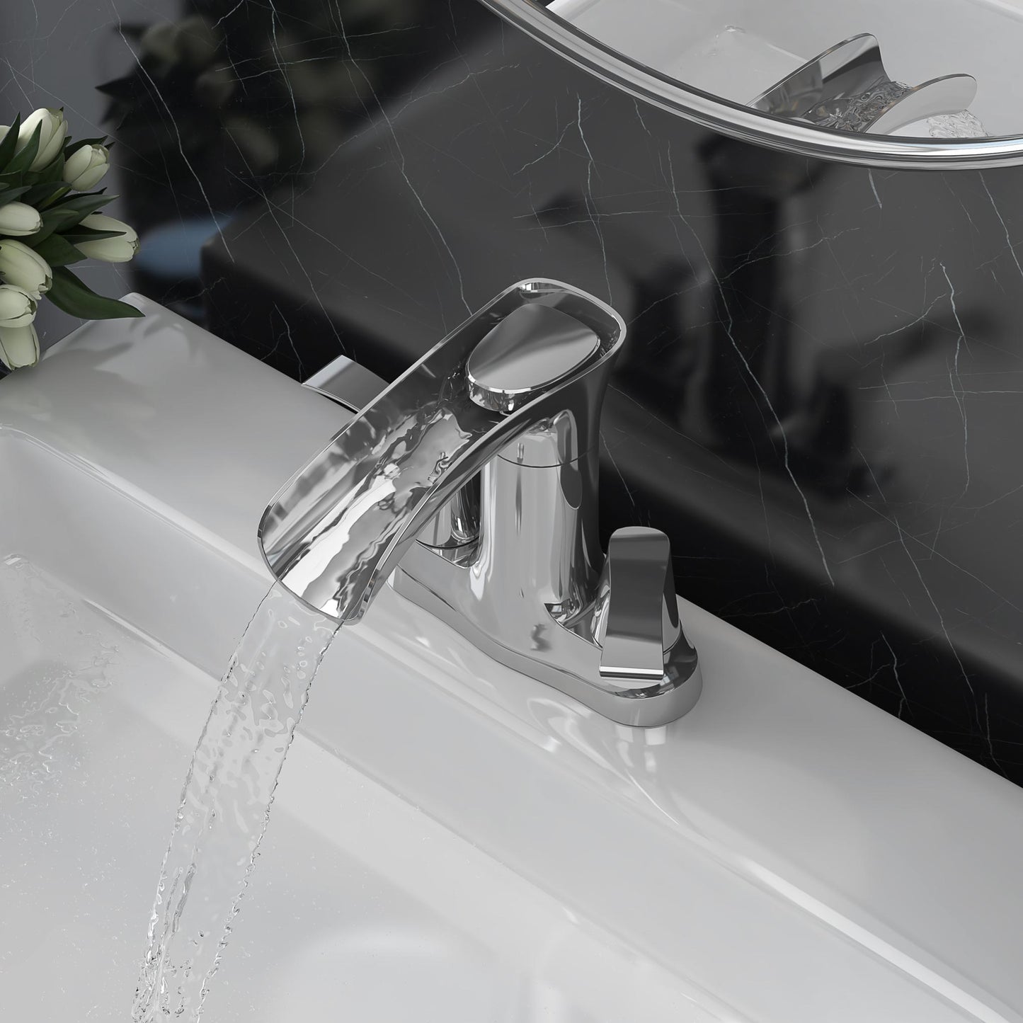 Waterfall Spout  Two Handle Bathroom Faucet