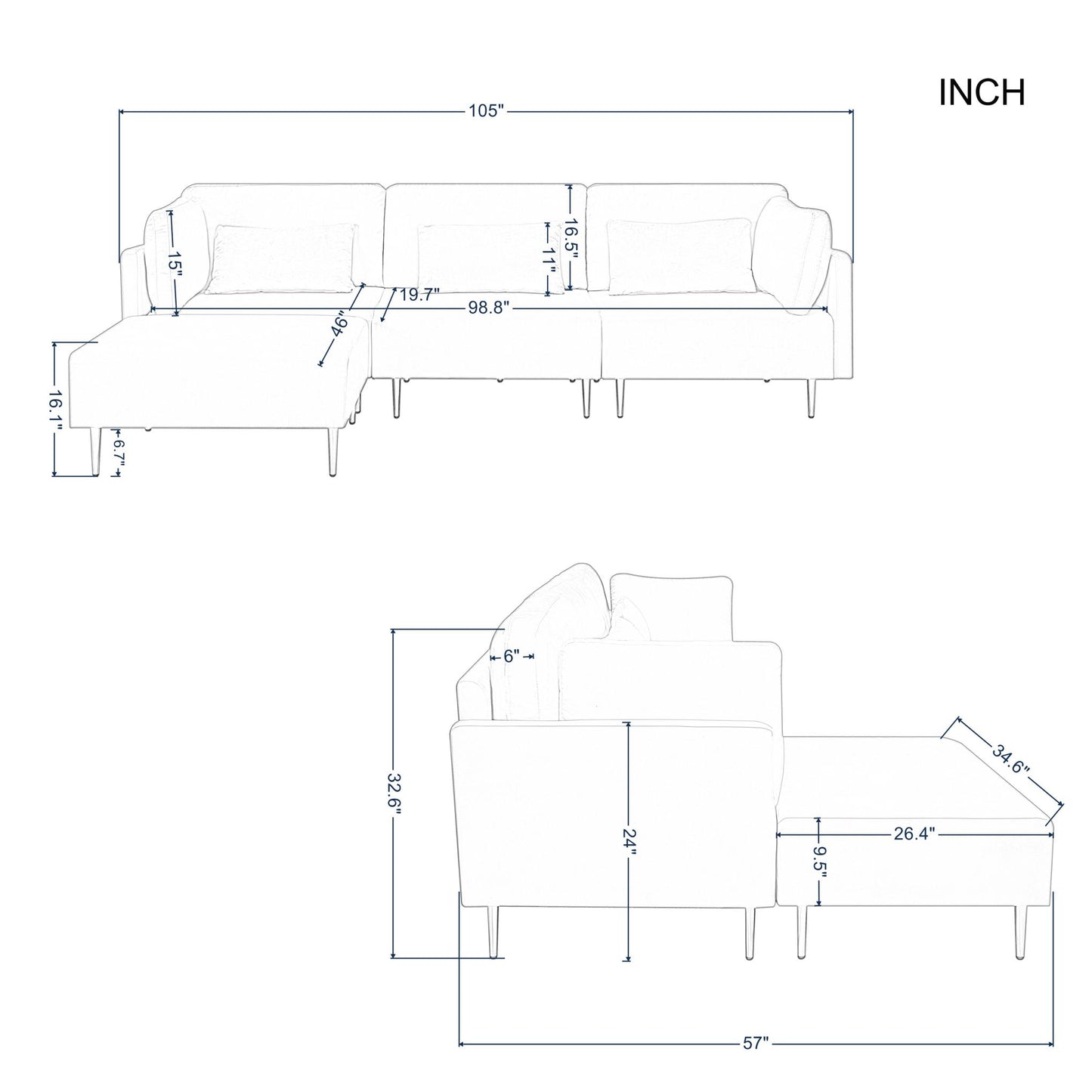 L - Shaped Sectional Sofa with ottoman