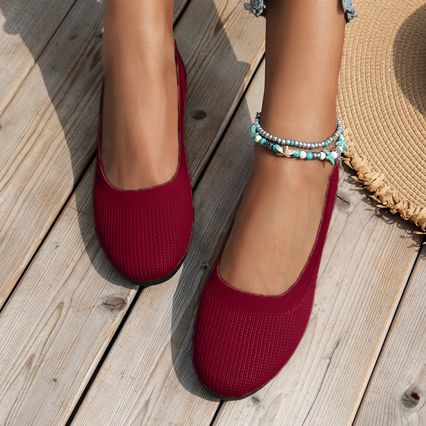 Round Toe Knit Ballet Flats