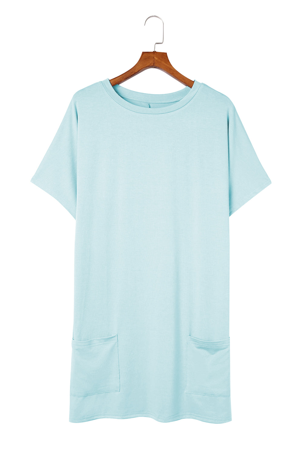 Light Blue Loose Pocket Casual Tunic Long T-Shirt