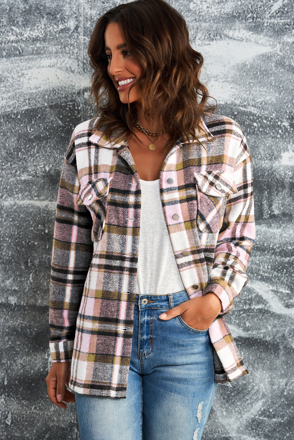 Multicolor Plaid Casual Button Up Flannel Shacket *